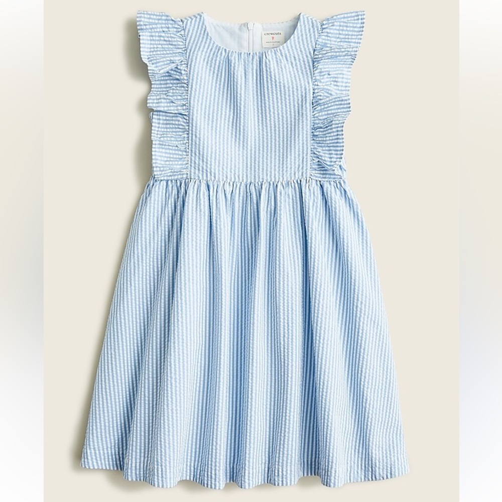 J. Crew Crewcuts Girl’s Flutter Sleeve Dress in Seersucker Size 7 NWT